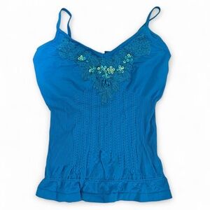 Le Chateau Teal Camisole with Sequin and Beading Detail